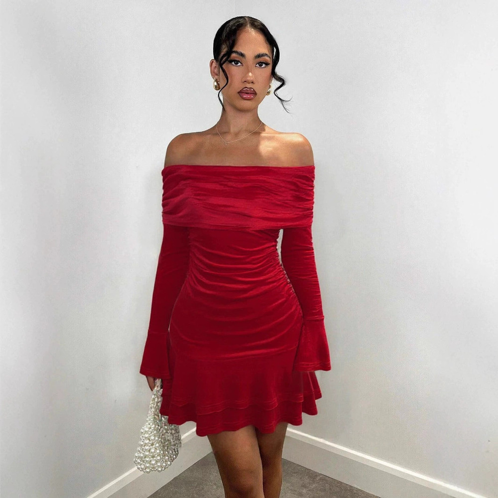 Zara Velvet Off Shoulder Ruffle Bodycon Autumn Dress